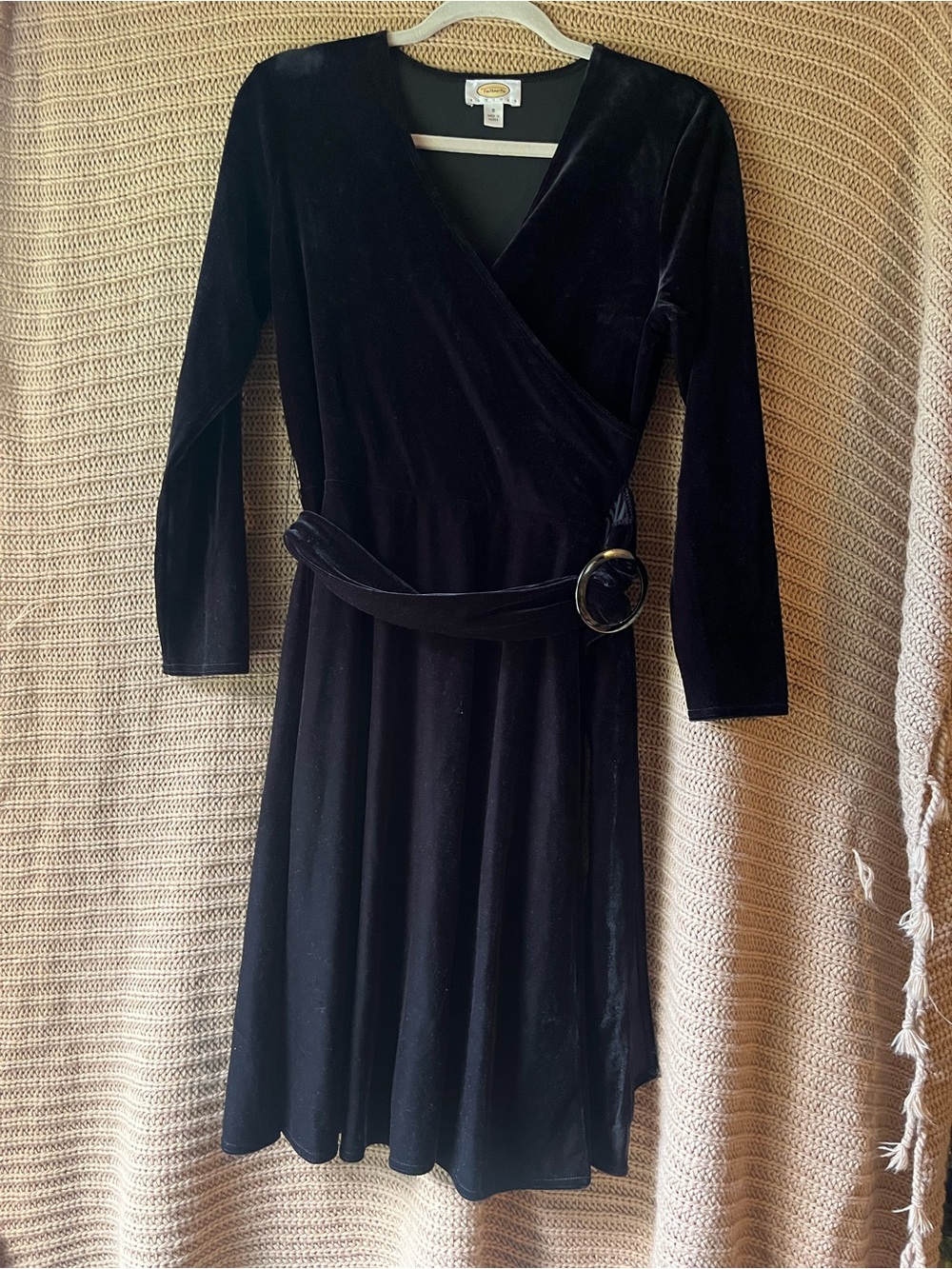 Talbots Black Velvet Wrap Dress with Buckle Belt